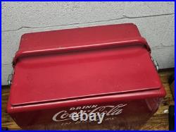 Vintage Coca Cola Cavalier Red Metal Cooler With Tray 6 Pack Olympic Bottles