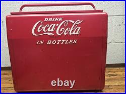 Vintage Coca Cola Cavalier Red Metal Cooler With Tray 6 Pack Olympic Bottles