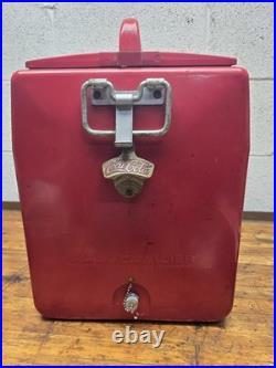 Vintage Coca Cola Cavalier Red Metal Cooler With Tray 6 Pack Olympic Bottles