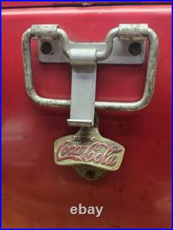 Vintage Coca Cola Cavalier Red Metal Cooler With Tray 6 Pack Olympic Bottles