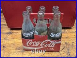 Vintage Coca Cola Cavalier Red Metal Cooler With Tray 6 Pack Olympic Bottles