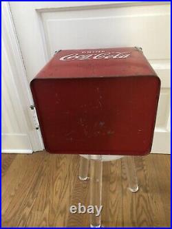 Vintage Coca Cola Coke Metal Cooler Chest With Rare Freezer Box Inside