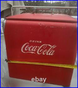 Vintage Coca Cola Coke Metal Insulated Cooler Chest WithShelf & Bottle Opener