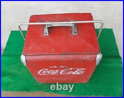 Vintage Coca Cola Coke Soda Beverage Small HandHeld Metal TempRite Cooler Sign