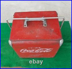 Vintage Coca Cola Coke Soda Beverage Small HandHeld Metal TempRite Cooler Sign