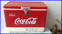 Vintage Coca Cola Coleman Ice Chest Red Metal Handles Rare Cooler Steel Made USA