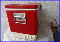 Vintage Coca Cola Coleman Ice Chest Red Metal Handles Rare Cooler Steel Made USA