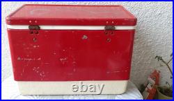 Vintage Coca Cola Coleman Ice Chest Red Metal Handles Rare Cooler Steel Made USA