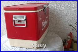 Vintage Coca Cola Coleman Ice Chest Red Metal Handles Rare Cooler Steel Made USA