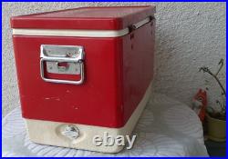 Vintage Coca Cola Coleman Ice Chest Red Metal Handles Rare Cooler Steel Made USA