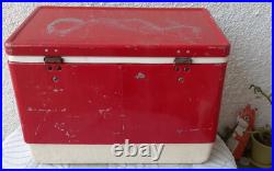 Vintage Coca Cola Coleman Ice Chest Red Metal Handles Rare Cooler Steel Made USA