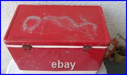 Vintage Coca Cola Coleman Ice Chest Red Metal Handles Rare Cooler Steel Made USA
