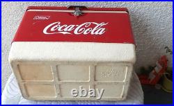 Vintage Coca Cola Coleman Ice Chest Red Metal Handles Rare Cooler Steel Made USA