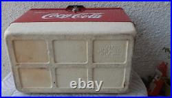 Vintage Coca Cola Coleman Ice Chest Red Metal Handles Rare Cooler Steel Made USA