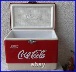 Vintage Coca Cola Coleman Ice Chest Red Metal Handles Rare Cooler Steel Made USA