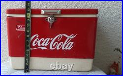 Vintage Coca Cola Coleman Ice Chest Red Metal Handles Rare Cooler Steel Made USA