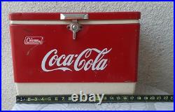 Vintage Coca Cola Coleman Ice Chest Red Metal Handles Rare Cooler Steel Made USA
