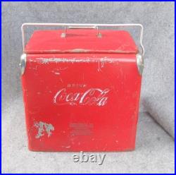 Vintage Coca Cola Cooler Icebox Metal Action Mfg 50's Large 16x17x12 PLZ READ