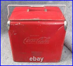 Vintage Coca Cola Cooler Icebox Metal Action Mfg 50's Large 16x17x12 PLZ READ