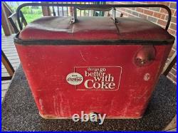 Vintage Coca-Cola Cooler Red Metal'Things Go Better With Coke' Handles Drain