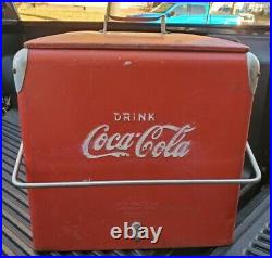 Vintage Coca Cola Metal COKE Cooler Progress Refrigeration withTray