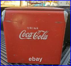 Vintage Coca Cola Metal COKE Cooler Progress Refrigeration withTray