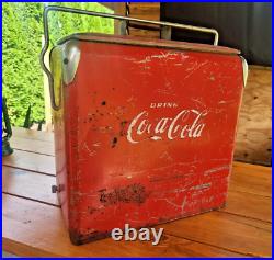 Vintage Coca Cola Metal Cooler Ice Chest with Original Lid and Insert Tray