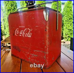 Vintage Coca Cola Metal Cooler Ice Chest with Original Lid and Insert Tray