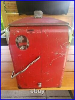 Vintage Coca Cola Metal Cooler Ice Chest with Original Lid and Insert Tray