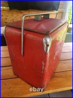 Vintage Coca Cola Metal Cooler Ice Chest with Original Lid and Insert Tray