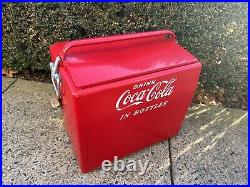 Vintage Coca Cola Metal Cooler Portable Ice Chest Cavalier Mfg NICE