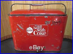 Vintage Coca Cola Metal Cooler With Raised Logo Raised Letters Louisville KY