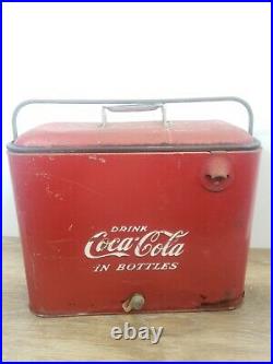 Vintage Coca Cola Metal Cooler with Bottle Opener Coke Collectible