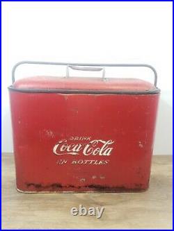Vintage Coca Cola Metal Cooler with Bottle Opener Coke Collectible