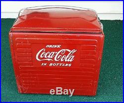 Vintage Coca Cola Metal Cooler with Tray & Opener