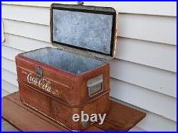 Vintage Coca Cola Metal Picnic Cooler with side handles and working plug