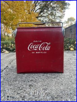 Vintage Coca-Cola Red Metal Ice Chest Cooler