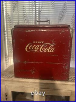 Vintage Coca-Cola Red Metal Ice Chest Cooler 1940-1950s Patina