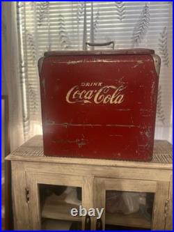 Vintage Coca-Cola Red Metal Ice Chest Cooler 1940-1950s Patina