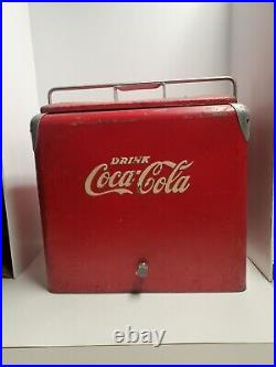 Vintage Coca Cola Soda Metal Picnic Cooler Ice Chest Progress Refrigerator Co