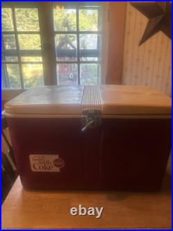 Vintage Coca-Cola Thermos Picnic Cooler Red White Metal Handle