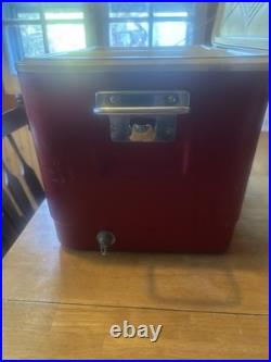 Vintage Coca-Cola Thermos Picnic Cooler Red White Metal Handle