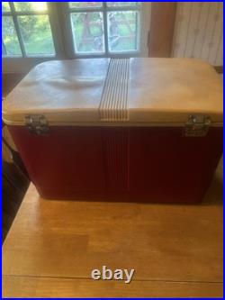 Vintage Coca-Cola Thermos Picnic Cooler Red White Metal Handle