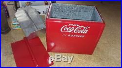 Vintage Coca Cola red metal cooler with top & bottom compartments with bottle opener