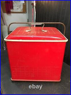 Vintage Cola Cooler Red Metal Fiberglass Insulated Poloron 1960s Ice Chest
