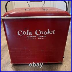 Vintage Cola Cooler Red Metal Fiberglass Insulated Poloron Products Ice Chest