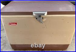 Vintage Coleman 2 tone BROWN & TAN Metal Cooler with Bottle Openers