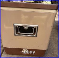 Vintage Coleman 2 tone BROWN & TAN Metal Cooler with Bottle Openers