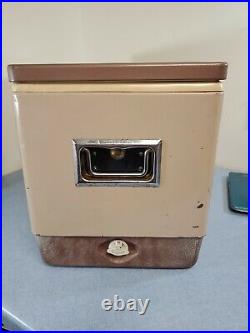 Vintage Coleman 2 tone BROWN & TAN Metal Cooler with Bottle Openers