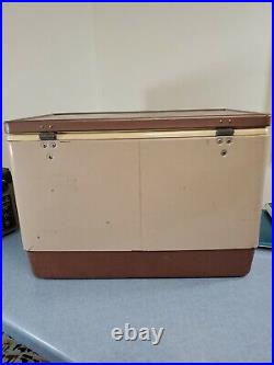 Vintage Coleman 2 tone BROWN & TAN Metal Cooler with Bottle Openers